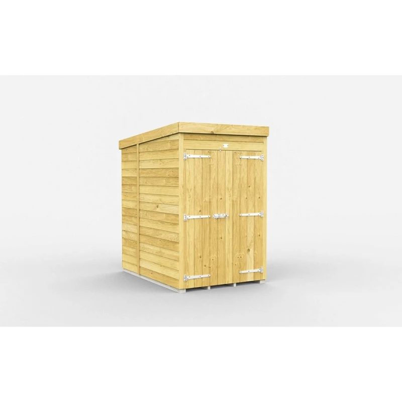 Image of Buttercup Farm 4 x 7 Feet Pent Shed - Double Door W/O Windows - L214 x W127 x H201cm in Brown Brown Unisex