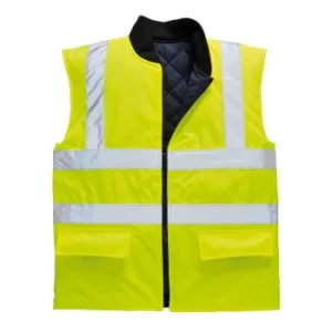 image of Oxford Weave 300D Class 2 Reversible Hi Vis Bodywarmer Yellow 2XL