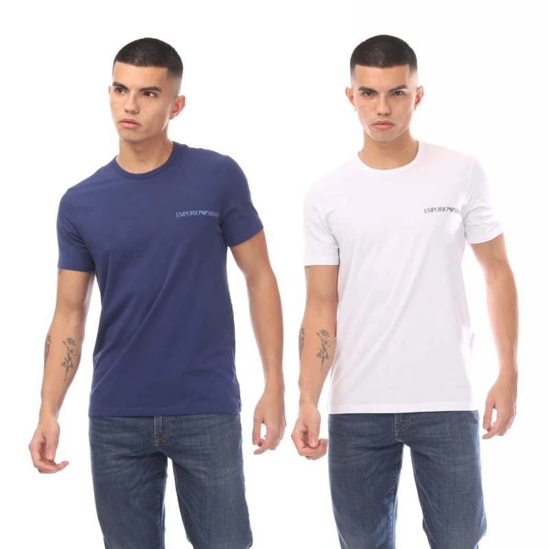 Image of Emporio Armani Short Sleeve Crew Neck T-Shirt 2 Pack Navy White Navy