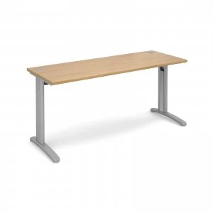 image of TR10 Straight Desk 1600mm x 600mm - Silver Frame Oak Top