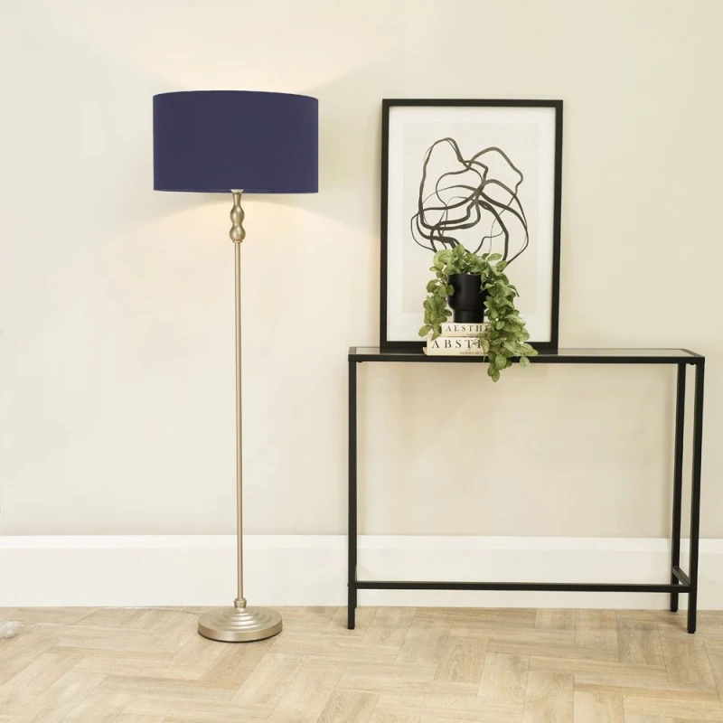 Image of ValueLights Maggie Brushed Chrome Silver Candlestick Floor Lamp with Fabric Lamp Shade Charcoal