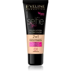 image of Eveline Cosmetics Selfie Time Foundation and Concealer 2 in 1 Shade 01 Porcelain 30ml