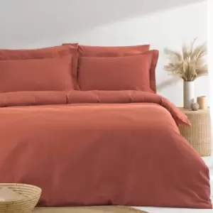 Image of The Linen Yard Waffle Red Clay 100% Cotton Duvet Cover and Pillowcase Set Red