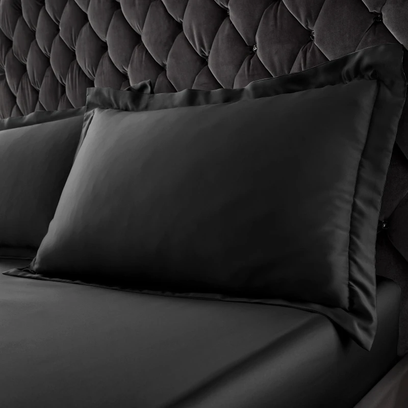 Image of Catherine Lansfield Silky Soft Satin Oxford Pillow case Pair Pillowcases Oxford Black 42863203020