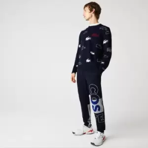 Image of Lacoste Mens Heritage Destructured Branding Cotton Fleece Joggers Size 3 - S Navy Blue