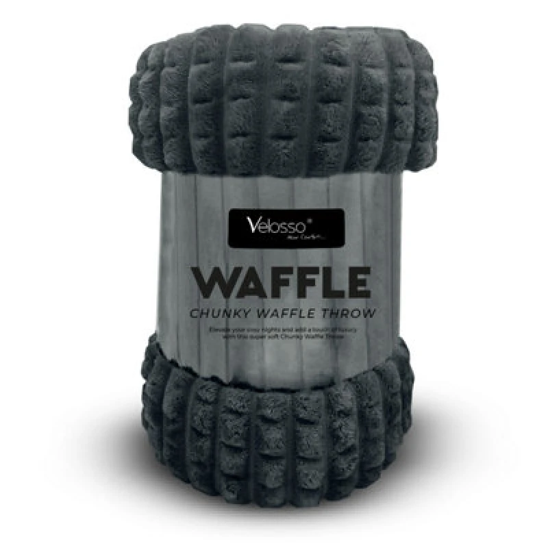 Image of Velosso Elegant Waffle Style Ribbed Thermal Plush Throw - Cosy Winter Embossed Fur Blanket For Sofa, Bed - 127Cm X 152Cm - Charcoal