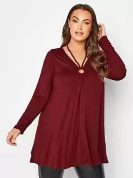 Image of Yours Ring Detail Swing Top - Wine, Red, Size 30-32, Women