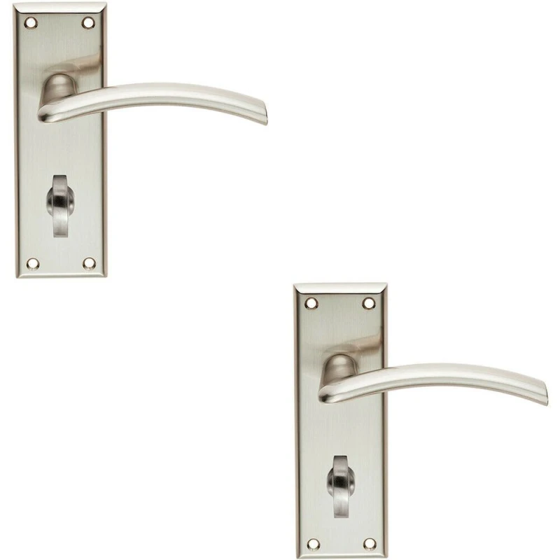 Image of Loops 2x PAIR Arched Lever on Bathroom Backplate Door Handle 150 x 50mm Satin Nickel Metallics