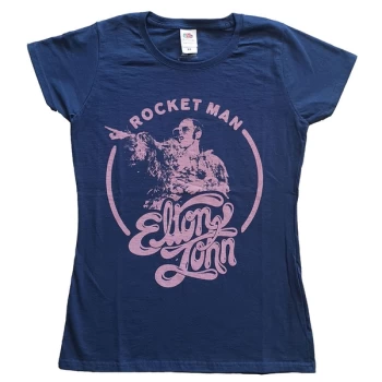 image of Elton John - Rocketman Circle Point Womens Large T-Shirt - Blue