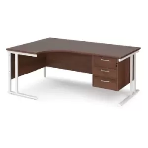 Image of Office Desk Left Hand Corner Desk 1800mm With Pedestal Walnut Top With White Frame 1200mm Depth Maestro 25 MC18ELP3WHW