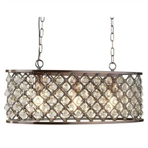 Image of 3 Light Oval Ceiling Pendant Bar Copper with Glass Crystals, E14