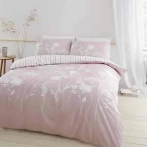 image of Catherine Lansfield Meadowsweet Floral Duvet Cover and Pillowcase Set Blush