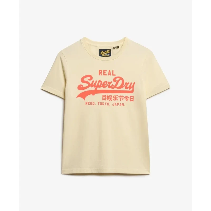 Image of Superdry Womens fitted T-Shirt Superdry Vintage Logo Neon Beige Female XL