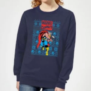 image of Marvel Avengers Thor Womens Christmas Sweatshirt - Navy - L