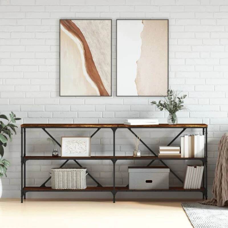 Image of Vidaxl Console Table Smoked Oak 180X30X75cm Engineered Wood And Iron, Brown 832855