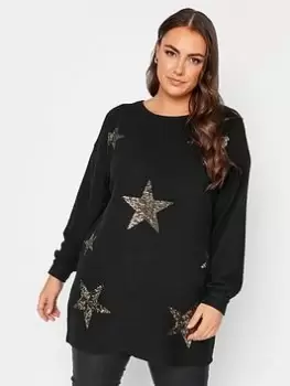 Image of Yours Yours Sequin Aop Star Jumper, Black, Size 16, Women