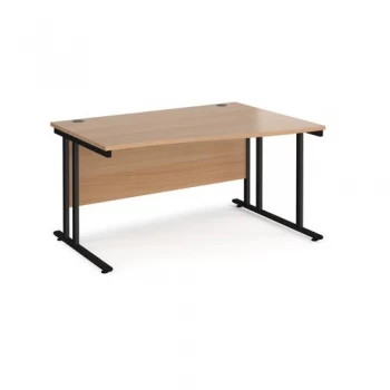 Image of Maestro 25 right hand wave desk 1400mm wide Black cantilever leg
