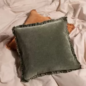 Image of Bertie Washed Cotton Velvet Cushion Moss, Moss / 45 x 45cm / Polyester Filled