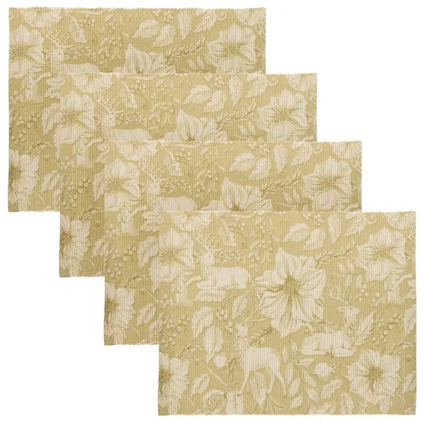 image of Paoletti Gold Stag Washable Set of 4 Festive Placemats Gold