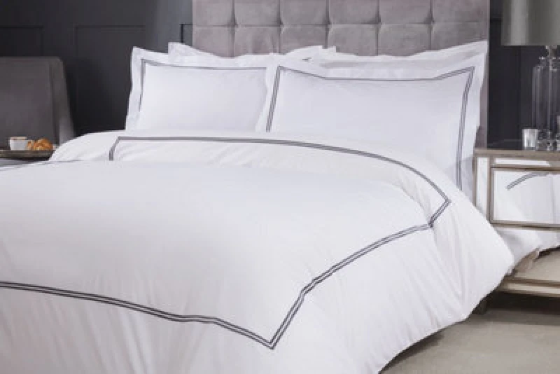Image of New Edge Blinds Carlton Embroidered Duvet Set in Grey Size: Single Grey Unisex Single