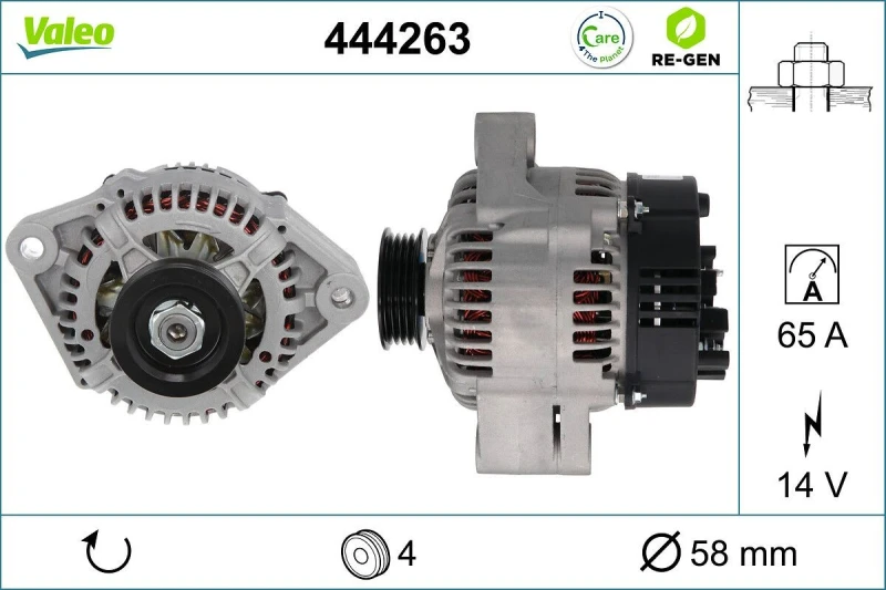 Image of VALEO 444263 Generator VALEO RE-GEN REMANUFACTURED Alternator Charging Current: 65A, Voltage: 14V Alternator (4)
