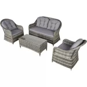 image of 4 PCs Rattan Wicker Sofa Set Outdoor Conservatory Furniture w/ Cushion - Outsunny