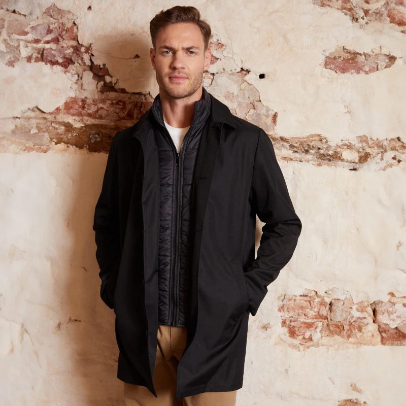 Image of Threadbare Collared Mock Layer Mac Coat Black