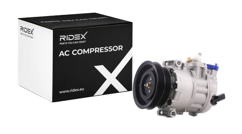 Image of RIDEX 447K0050 AC Compressor PAG 46, Refrigerant: R134a, with gaskets/seals Compressor,air conditioning (447)