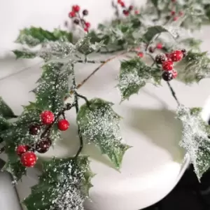 image of 1.8m Frosted Green Holly Leaf & Berry Glitter Garland Christmas Decoration