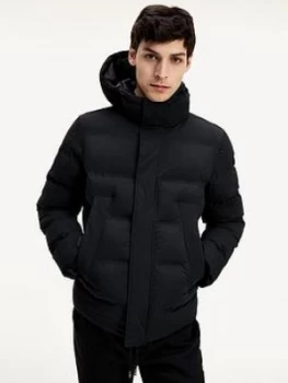 Image of Tommy Hilfiger Padded Hooded Stretch Bomber Jacket - Black