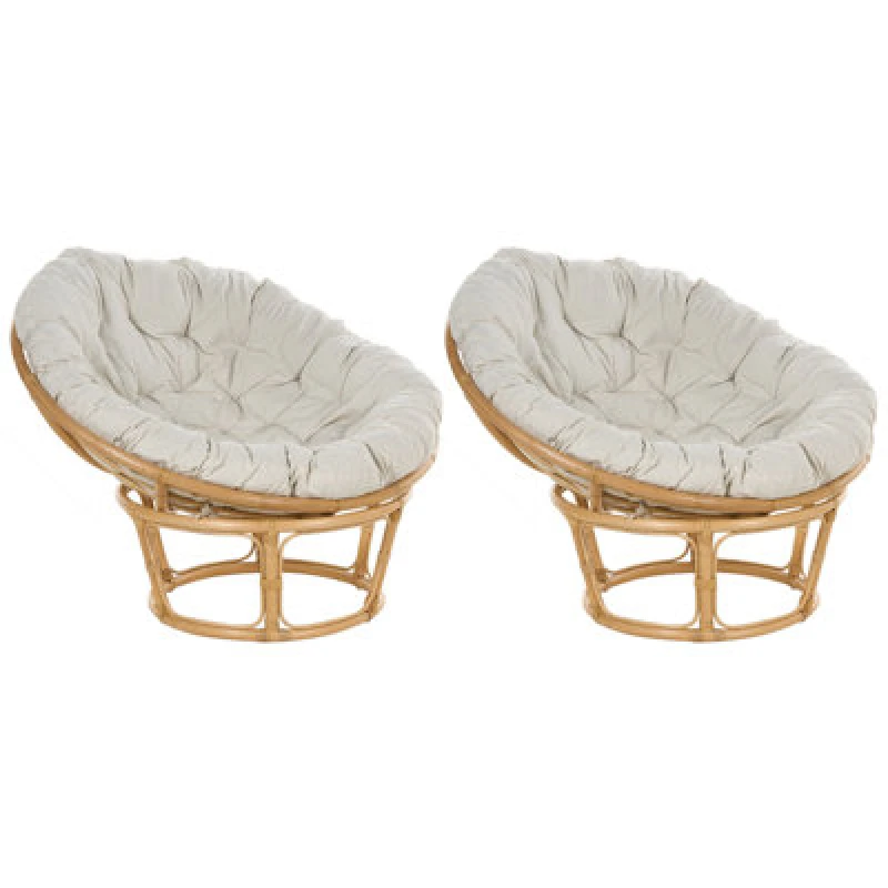 Image of Beliani Set Of 2 Garden Armchairs With Cushions Salvo Rattan Natural
