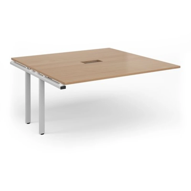 Image of Adapt Adapt boardroom table add on unit 1600mm x 1600mm with central cutout 272mm x 132mm - white frame, beech top Beech EBT1616-AB-CO-WH-B
