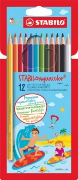 image of Stabilo Aquacolor Water Colour Pencils PK12