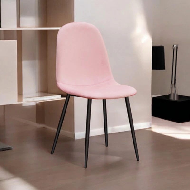 Image of Pink Fabric Chair Black Metal Legs