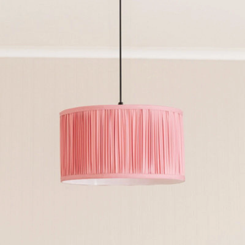 Image of ValueLights Jess Fabric Ruched Pleated Ceiling Floor Table Large Drum Lamp Shade Light Pink