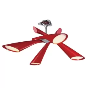 Image of Pop Ceiling Convertible To Semi Flush 4 Light E27, Gloss Red/White Acrylic/Polished Chrome, CFL Lamps INCLUDED
