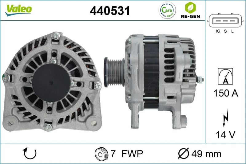 Image of VALEO 440531 Generator VALEO RE-GEN REMANUFACTURED Alternator Charging Current: 150A, Voltage: 14V Alternator (4)