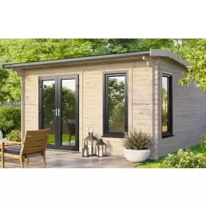 Image of Power Sheds 14 x 12ft Left Hand Door Apex Notched Logs Log Cabin