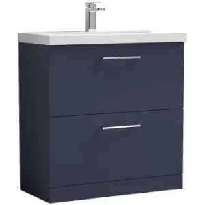 Image of Arno Matt Electric Blue 800mm 2 Drawer Vanity Unit with 40mm Profile Basin - ARN1735A - Electric Blue - Nuie