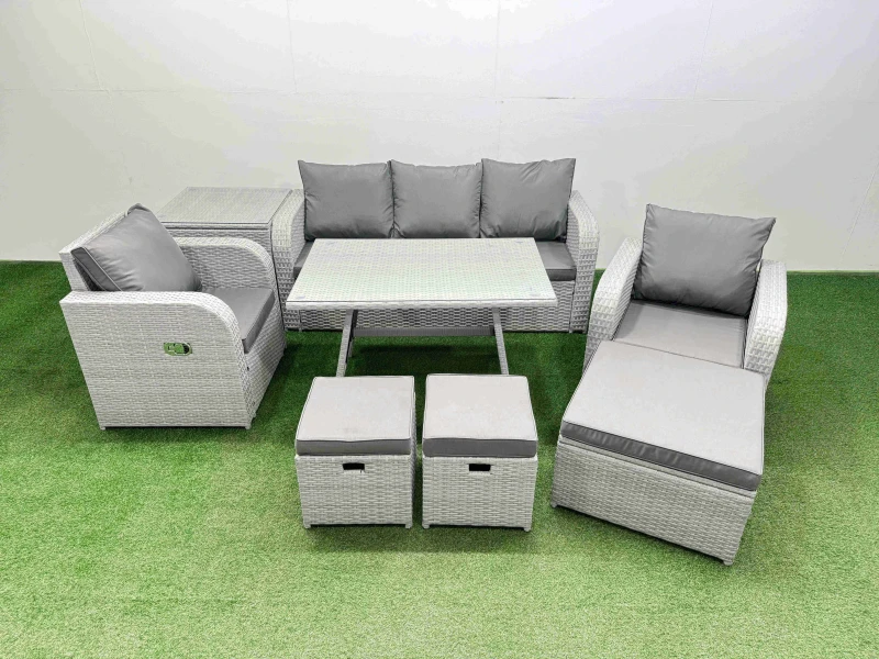 Image of Fimous Reclining Chair 3 Seat Sofa Set Garden Furniture Sets Light Grey Light Grey Unisex