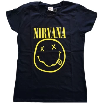 image of Nirvana - Yellow Smiley Womens Large T-Shirt - Blue