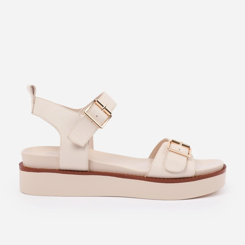 Image of Where's That From 'Kavia' Double Buckle Strap Platform Sandals Cream