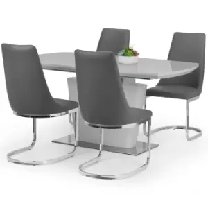 image of Julian Bowen Set Of Como High Gloss Grey Table And 4 Como Chairs