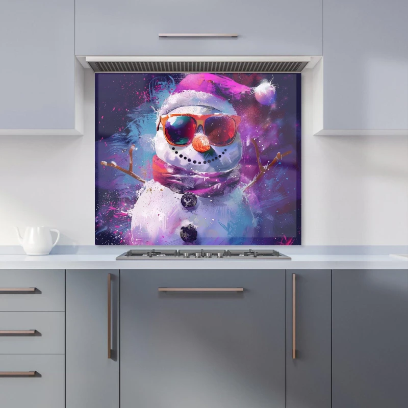 Image of Warren Reed - Designer Cosmic Snowman Celebration Kitchen Splashback Size: 700mm x 650mm Multicolor Unisex 700mm x 650mm