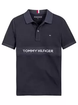 Image of Tommy Hilfiger Boys Rib Insert Jacquard Polo Shirt - Navy, Size 12 Years