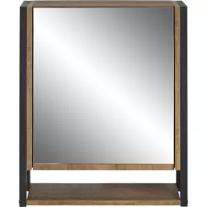 image of House&homestyle - Black/Wood Effect Bathroom Mirrored Door Storage Cabinet - Wood Effect/Black