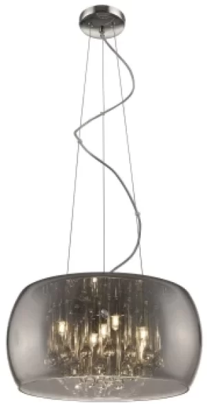 Image of Spring 5 Light Ceiling Pendant Chrome, Smoked grey with Glass Shade with Crystals, G9