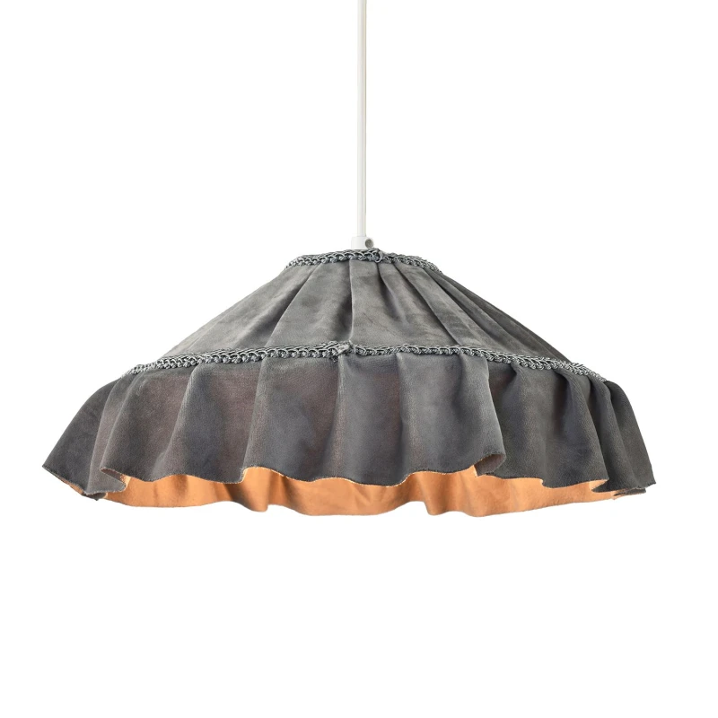 Image of Happy Homewares Shabby Chic Grey Folded Hanging Velvet Fabric Pendant Lighting Shade Grey Unisex