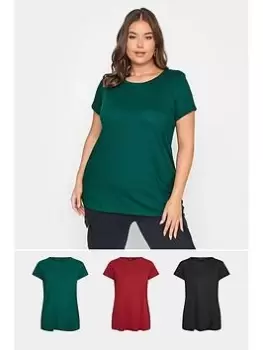 Image of Yours Core Basic Ss T-Shirt 3 Pack Black/wine/forest Green, Black, Size 14, Women