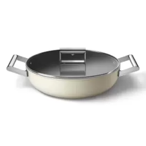 Image of SMEG 50S Style 28cm Deep Pan Skillet with 2 Handles and Lid - Cream